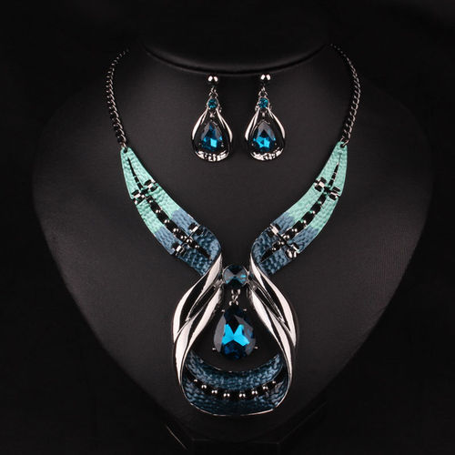 NECKLACE & EARRINGS - BLUE CRYSTAL DELUXE