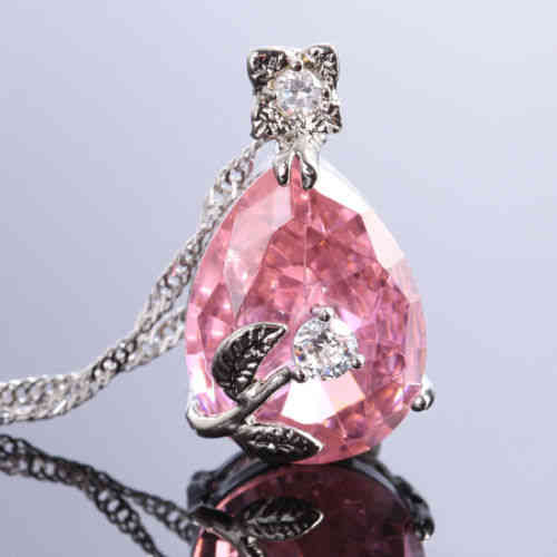 NECKLACE TEAR OF HARMONY (Pink Saphir) 27mm pendant