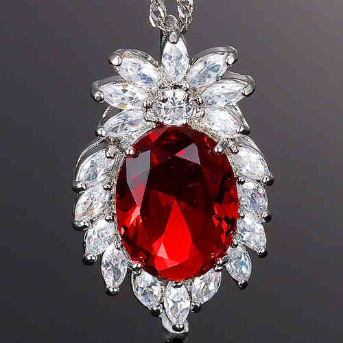 NECKLACE RED STONE OF LOVE (Ruby & 18k white gold)