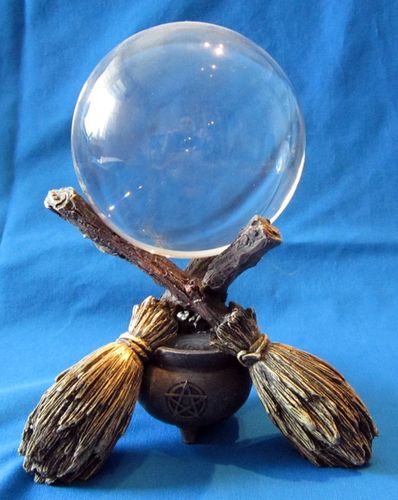 CRYSTAL BALL HOLDER WITCHY BROOM