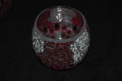 TEALIGHT CANDLE GLASS (MIRROR RED & SILVER)