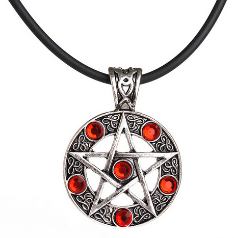 NECKLACE - PENTAGRAM WITH RED STONES